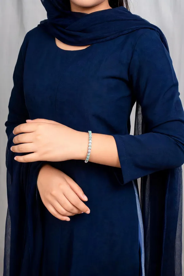 Silver_&_Aqua_Stainless_Steel_Bracelet_For_Women