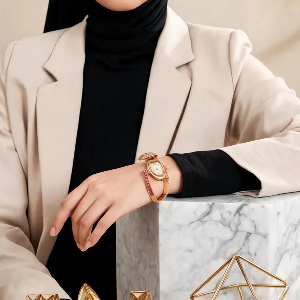 Golden_&_Pink_Stainless_Steel_Snake_Watch_For_Women
