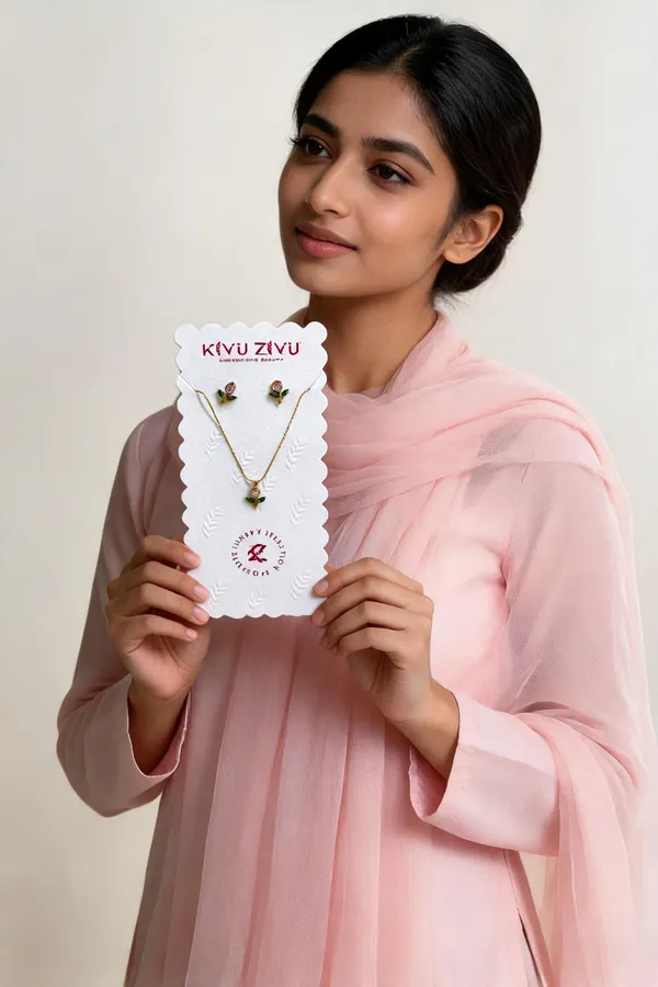 Pink_Stainless_Steel_Necklace_Set_For_Women