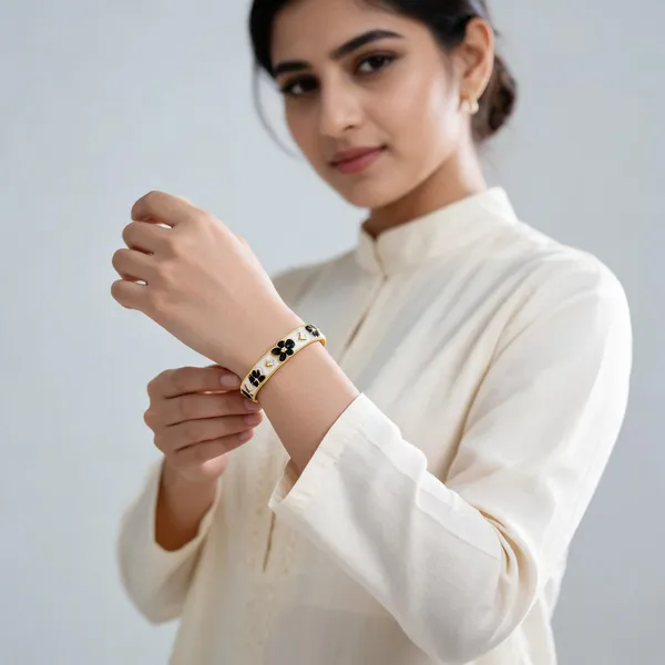 White_&_Black_Stainless_Steel_Enamel_Bangles_For_Women