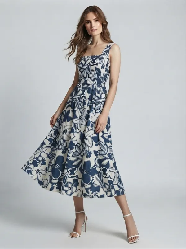 Floral_Printed_Blue_Rayon_Square_Neck_Sleeveless_Fit_and_Flare_Midi_Dress