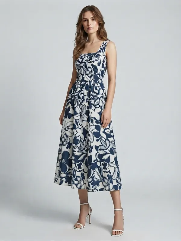Floral_Printed_Blue_Rayon_Square_Neck_Sleeveless_Fit_and_Flare_Midi_Dress