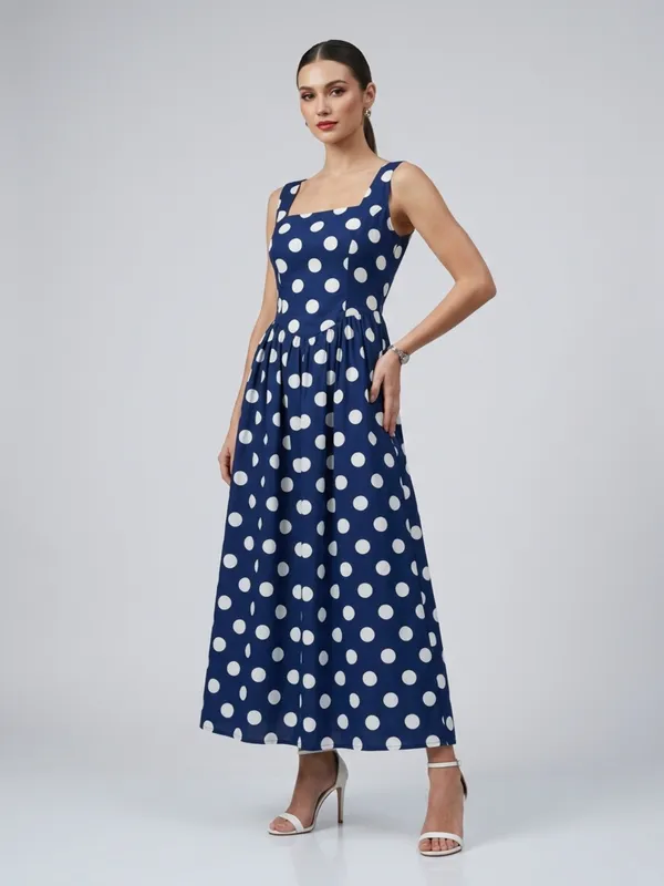 Polka_Dot_Printed_Blue_Crepe_Square_Neck_Sleeveless_Fit_and_Flare_Midi_Dress