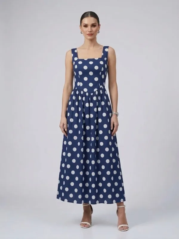 Polka_Dot_Printed_Blue_Crepe_Square_Neck_Sleeveless_Fit_and_Flare_Midi_Dress