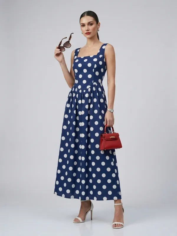 Polka_Dot_Printed_Blue_Crepe_Square_Neck_Sleeveless_Fit_and_Flare_Midi_Dress