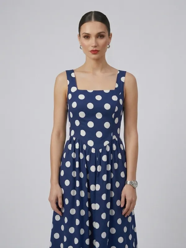 Polka_Dot_Printed_Blue_Crepe_Square_Neck_Sleeveless_Fit_and_Flare_Midi_Dress