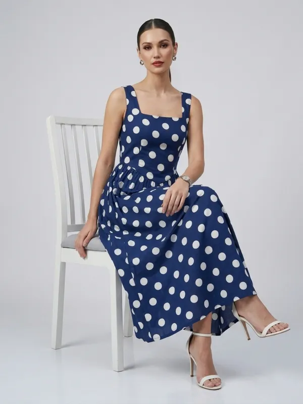 Polka_Dot_Printed_Blue_Crepe_Square_Neck_Sleeveless_Fit_and_Flare_Midi_Dress