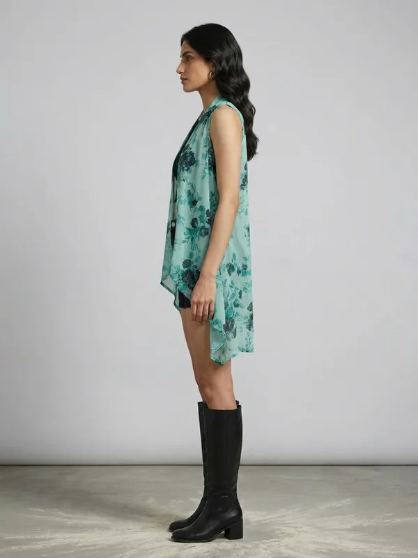 Floral_Printed_Sea_Green_Chiffon_Sleeveless_Open_Front_Asymmetric_Hem_Shrug_For_Women