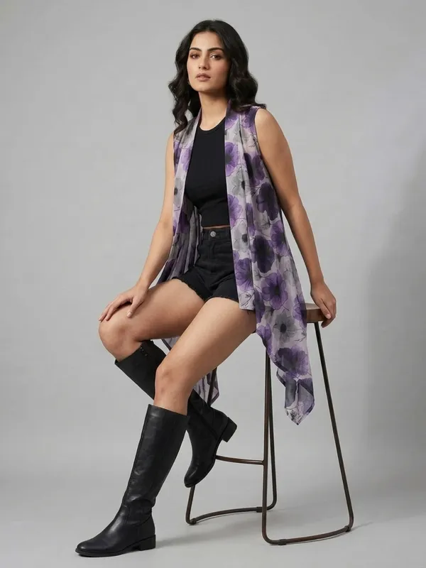 Floral_Printed_Lilac_Chiffon_Sleeveless_Open_Front_Asymmetric_Hem_Shrug_For_Women