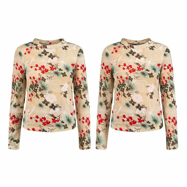 Beige_Polyester_Floral_Print_Mandarin_Collar_Regular_Top_For_Women_-_Pack_of_2