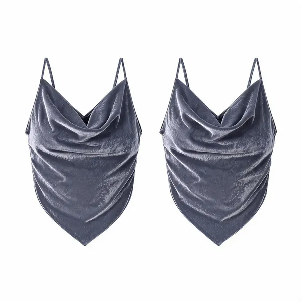 Grey_Velvet_Slim_Fit_V-Neck_Top_For_Women_-_Pack_of_2