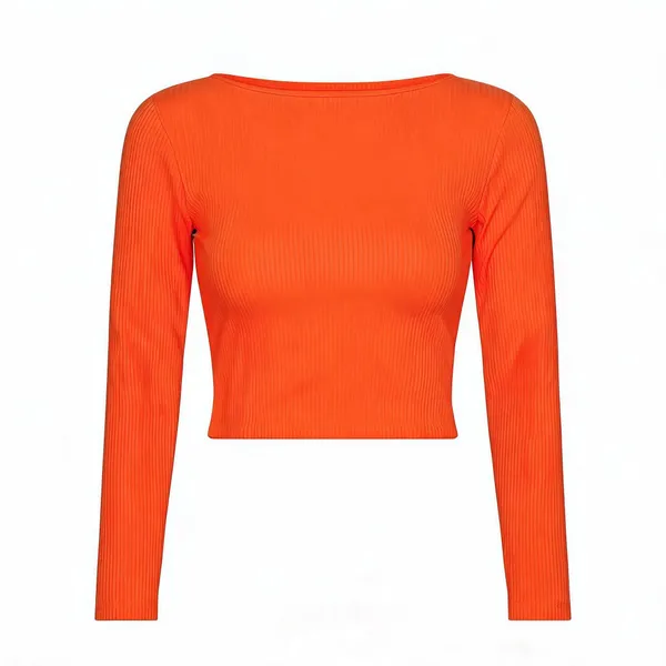 Orange_Cotton_Blend_Boat_Neck_Regular_Fit_Top_For_Women