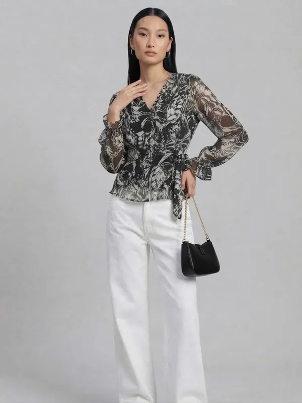 Floral_Printed_Black_Georgette_V_Neck_Waist_Tie-ups_Wrap_Top