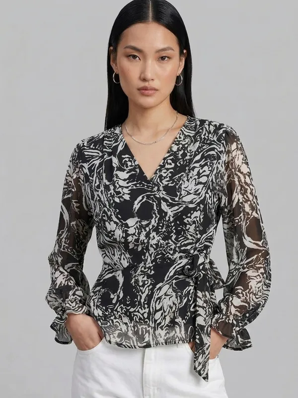 Floral_Printed_Black_Georgette_V_Neck_Waist_Tie-ups_Wrap_Top