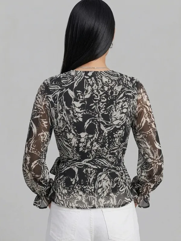 Floral_Printed_Black_Georgette_V_Neck_Waist_Tie-ups_Wrap_Top