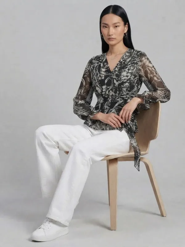 Floral_Printed_Black_Georgette_V_Neck_Waist_Tie-ups_Wrap_Top