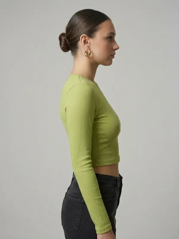 Solid_Pista_Green_Ribbed_Round_Neck_Long_Sleeve_Crop_Top