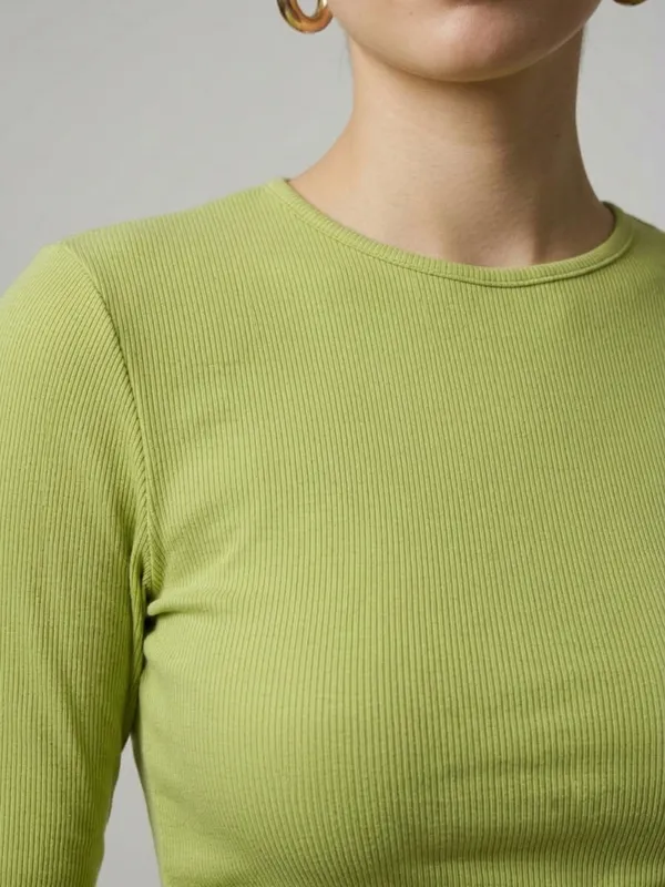 Solid_Pista_Green_Ribbed_Round_Neck_Long_Sleeve_Crop_Top