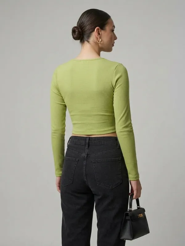 Solid_Pista_Green_Ribbed_Round_Neck_Long_Sleeve_Crop_Top