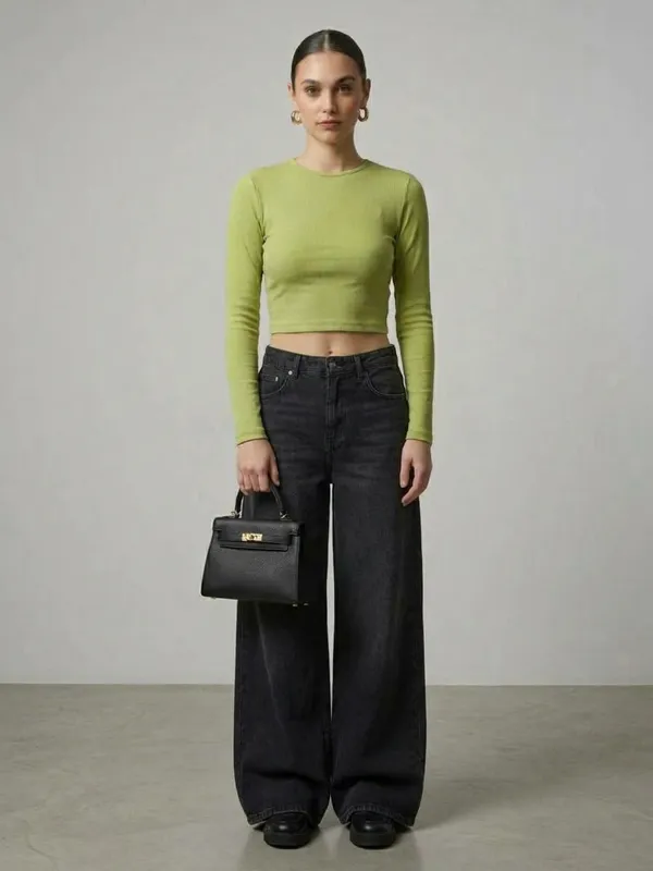 Solid_Pista_Green_Ribbed_Round_Neck_Long_Sleeve_Crop_Top