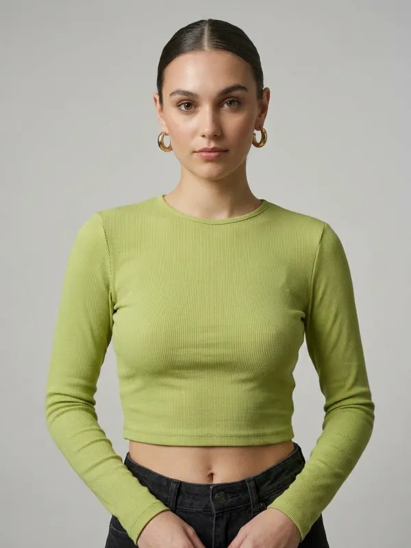 Solid_Pista_Green_Ribbed_Round_Neck_Long_Sleeve_Crop_Top