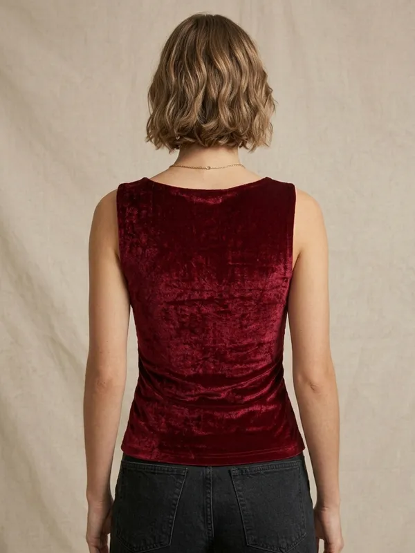 Solid_Maroon_Velvet_Square_Neck_Sleeveless_Regular_Top