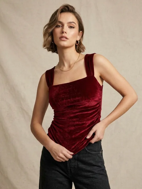 Solid_Maroon_Velvet_Square_Neck_Sleeveless_Regular_Top