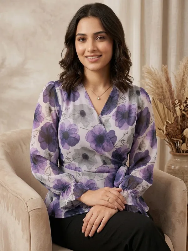 Floral_Printed_Lilac_Chiffon_V_Neck_Waist_Tie-ups_Wrap_Top