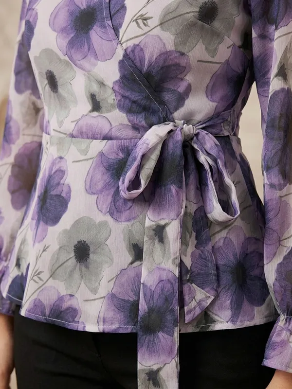 Floral_Printed_Lilac_Chiffon_V_Neck_Waist_Tie-ups_Wrap_Top