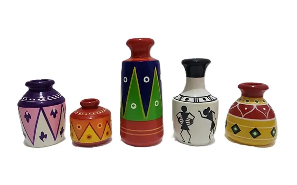 Painted_Folk_Art_Pattern_Decorative_Vase_Set