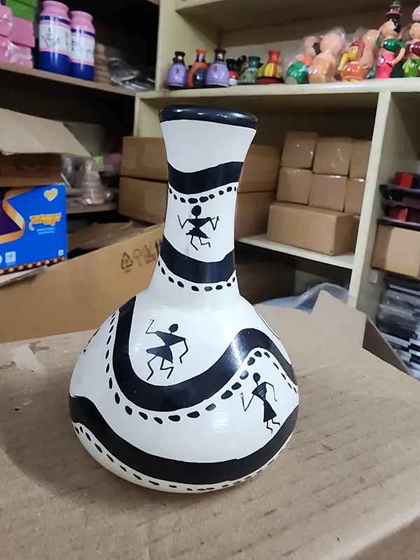 Wood_Warli_Art_Black_White_Decorative_Vase