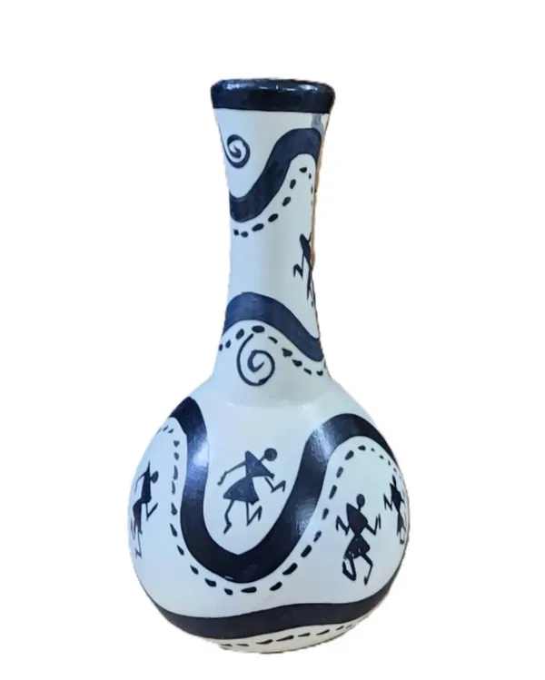 Wood_Warli_Art_Black_White_Decorative_Vase