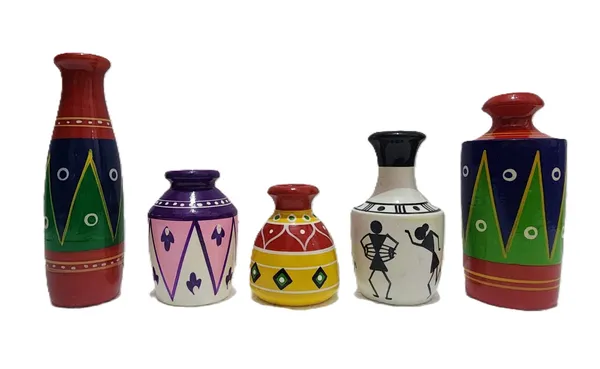 Painted_Folk_Art_Pattern_Decorative_Vase_Set