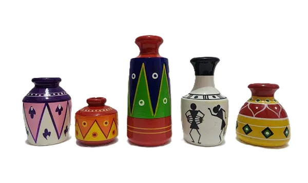 Painted_Folk_Art_Pattern_Decorative_Vase_Set