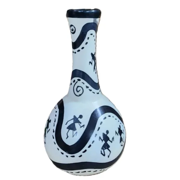 Wood_Warli_Art_Black_White_Decorative_Vase