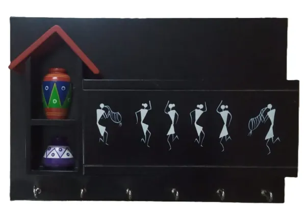 Black_Wood_Tribal_Art_Wall_Mounted_Key_Holder