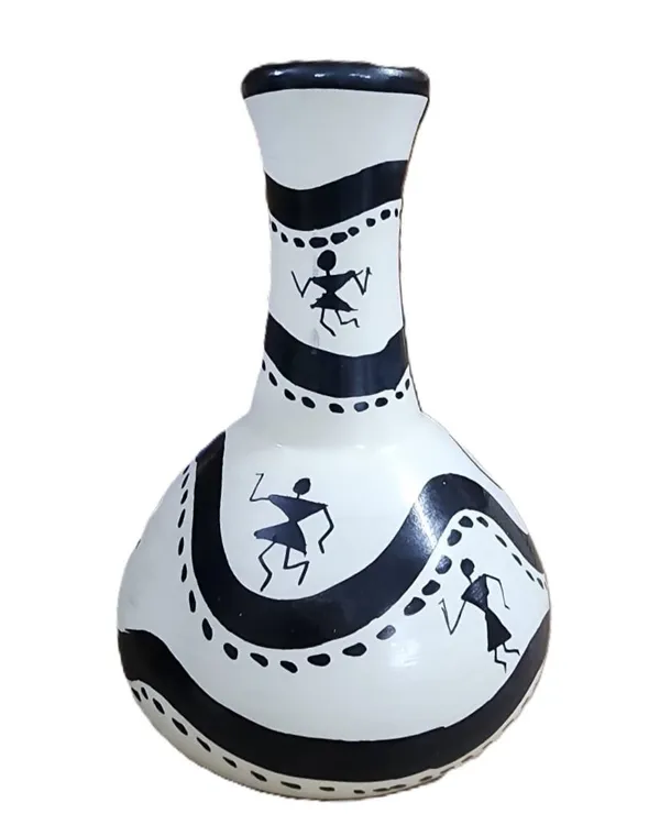 Wood_Warli_Art_Black_White_Decorative_Vase