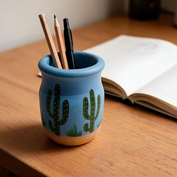 Blue_Wood_Cactus_Print_Cylindrical_Pen_Holder