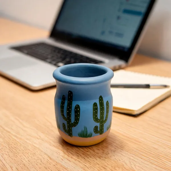 Blue_Wood_Cactus_Print_Cylindrical_Pen_Holder