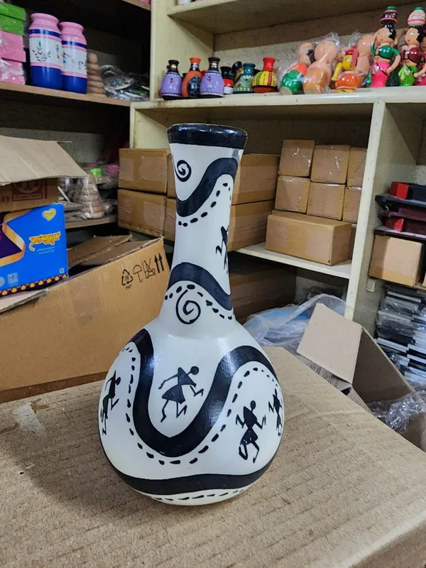 Wood_Warli_Art_Black_White_Decorative_Vase