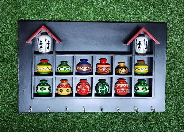 Wood_Folk_Art_Multicolour_Miniature_Pot_Decorative_Key_Holder