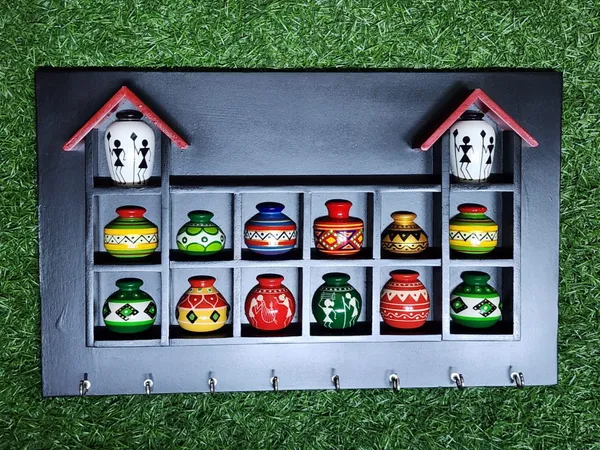 Wood_Folk_Art_Multicolour_Miniature_Pot_Decorative_Key_Holder