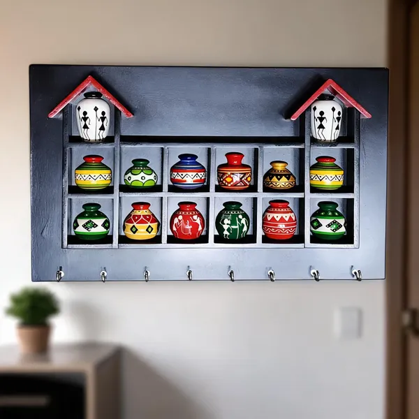 Wood_Folk_Art_Multicolour_Miniature_Pot_Decorative_Key_Holder