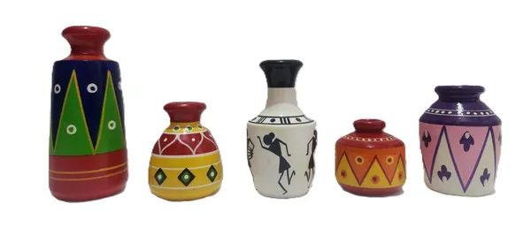 Painted_Folk_Art_Pattern_Decorative_Vase_Set