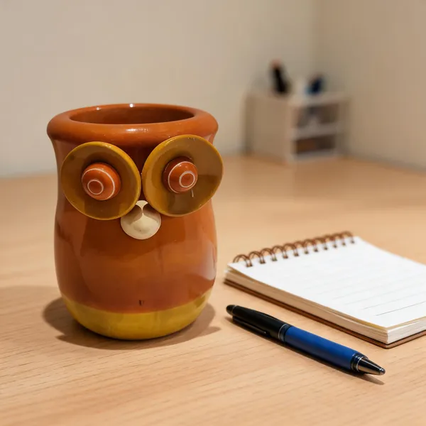 Brown_Wood_Owl_Face_Cylindrical_Pen_Holder