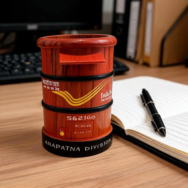 Wood_India_Post_Themed_Cylindrical_Pen_Holder