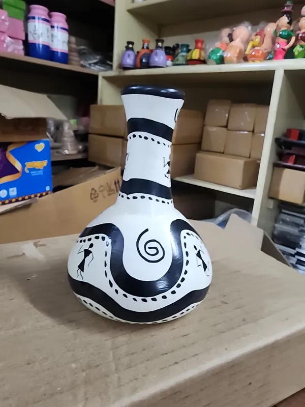 Wood_Warli_Art_Black_White_Decorative_Vase