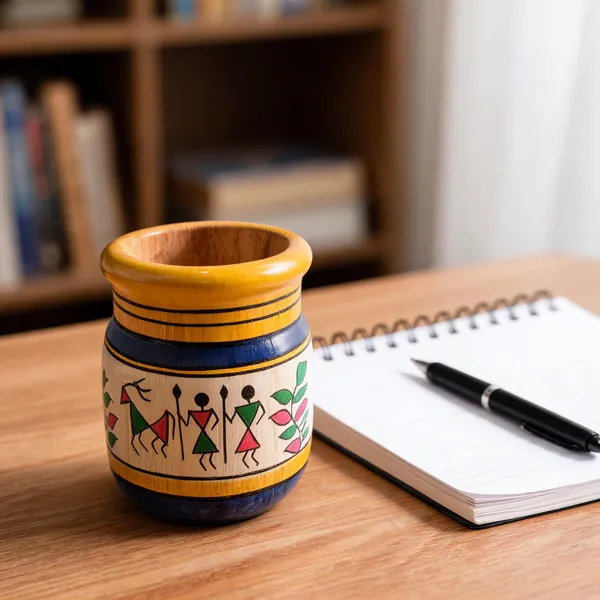 Wood_Multicolour_Warli_Art_Decorative_Pen_Holder