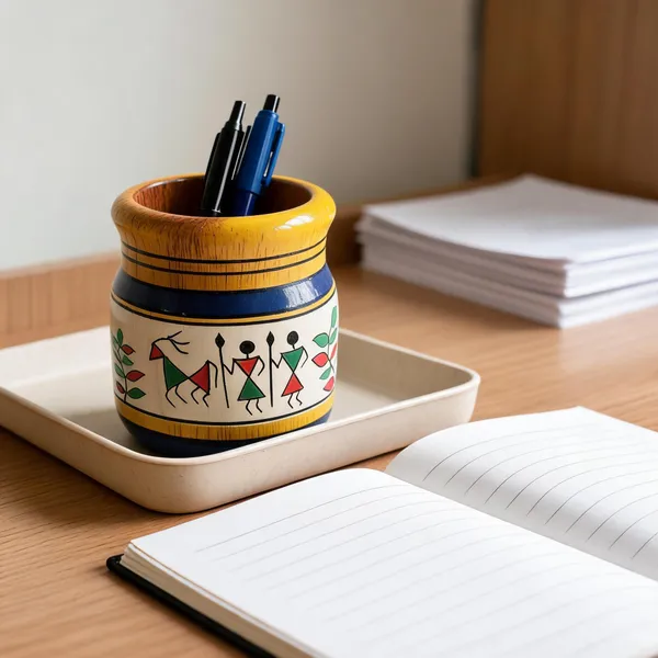 Wood_Multicolour_Warli_Art_Decorative_Pen_Holder