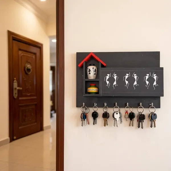 Black_Wood_Tribal_Art_Wall_Mounted_Key_with_Card_Holder